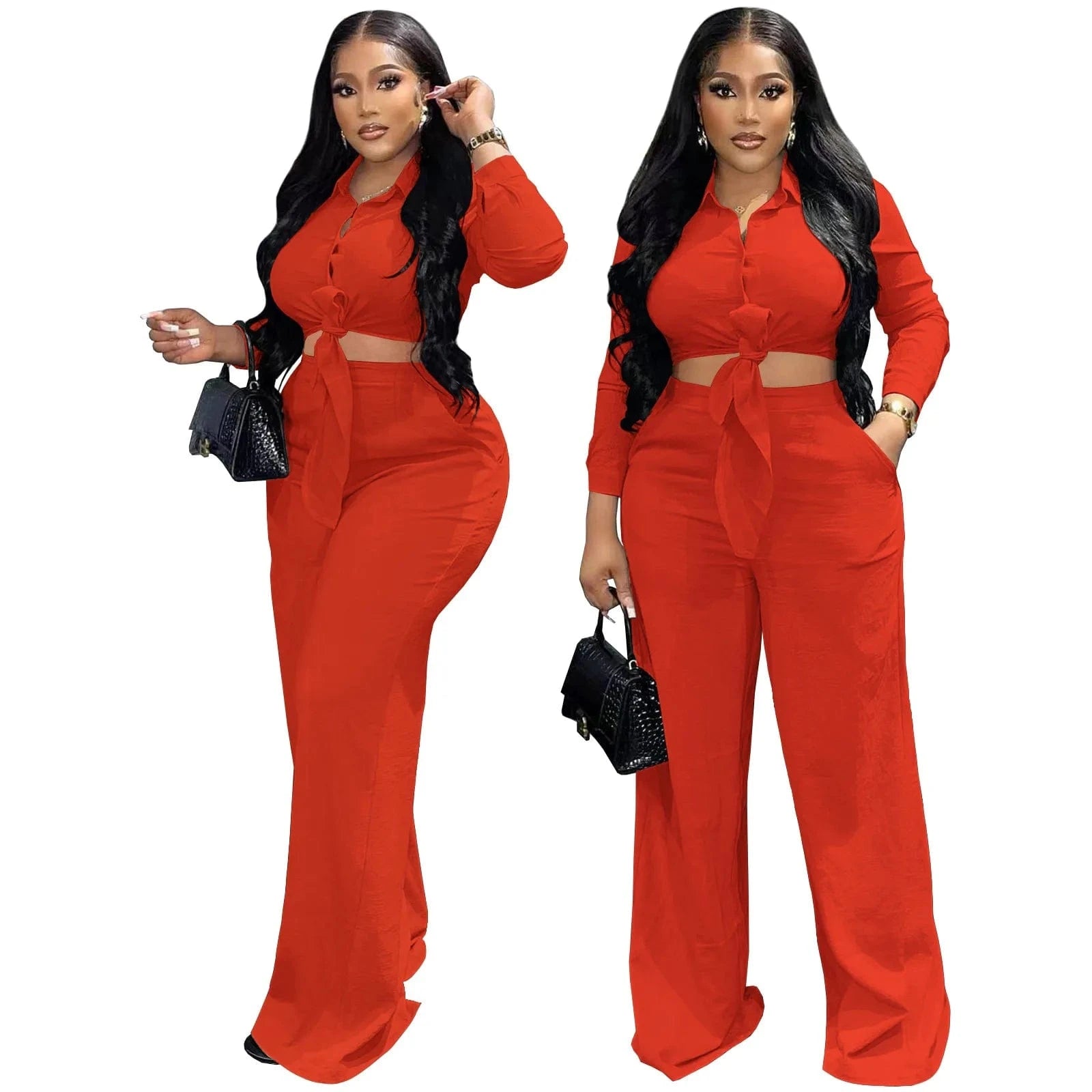 Plus Size S-3XL Womens Set Ladies Wide Leg Pants 2 Piece Set Button Casual Clothing Flare Two Piece Pants Set Women Clothing