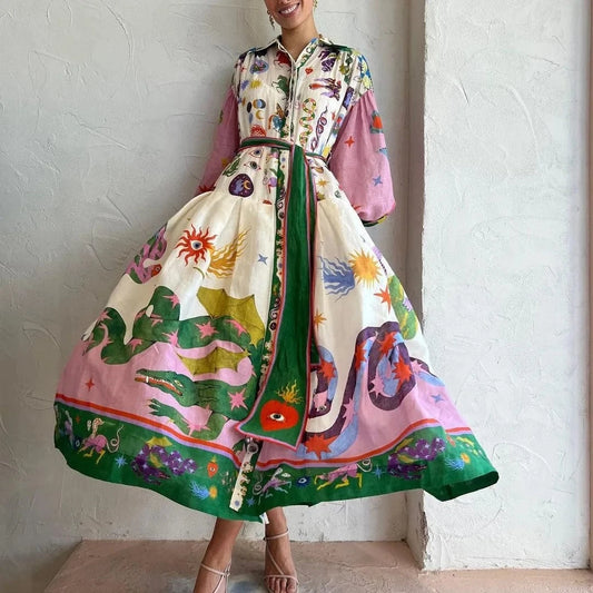 Plus Size Shirt Dress Women Summer Elegant Brand Luxury Printed A Line African Office Ladies High Waist Autumn Designer Dresses