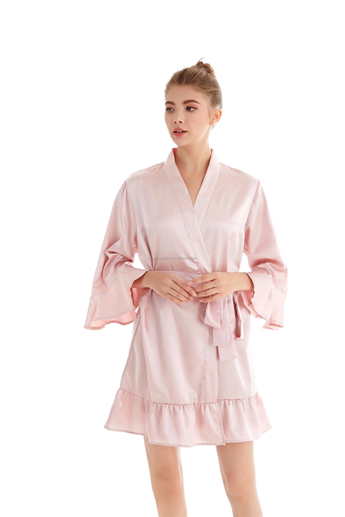 plus size / Soft pink 2024 New 8238 Ruffle Satin Wedding Robes for Bridal Robes for Bridesmaid and  Bride robes