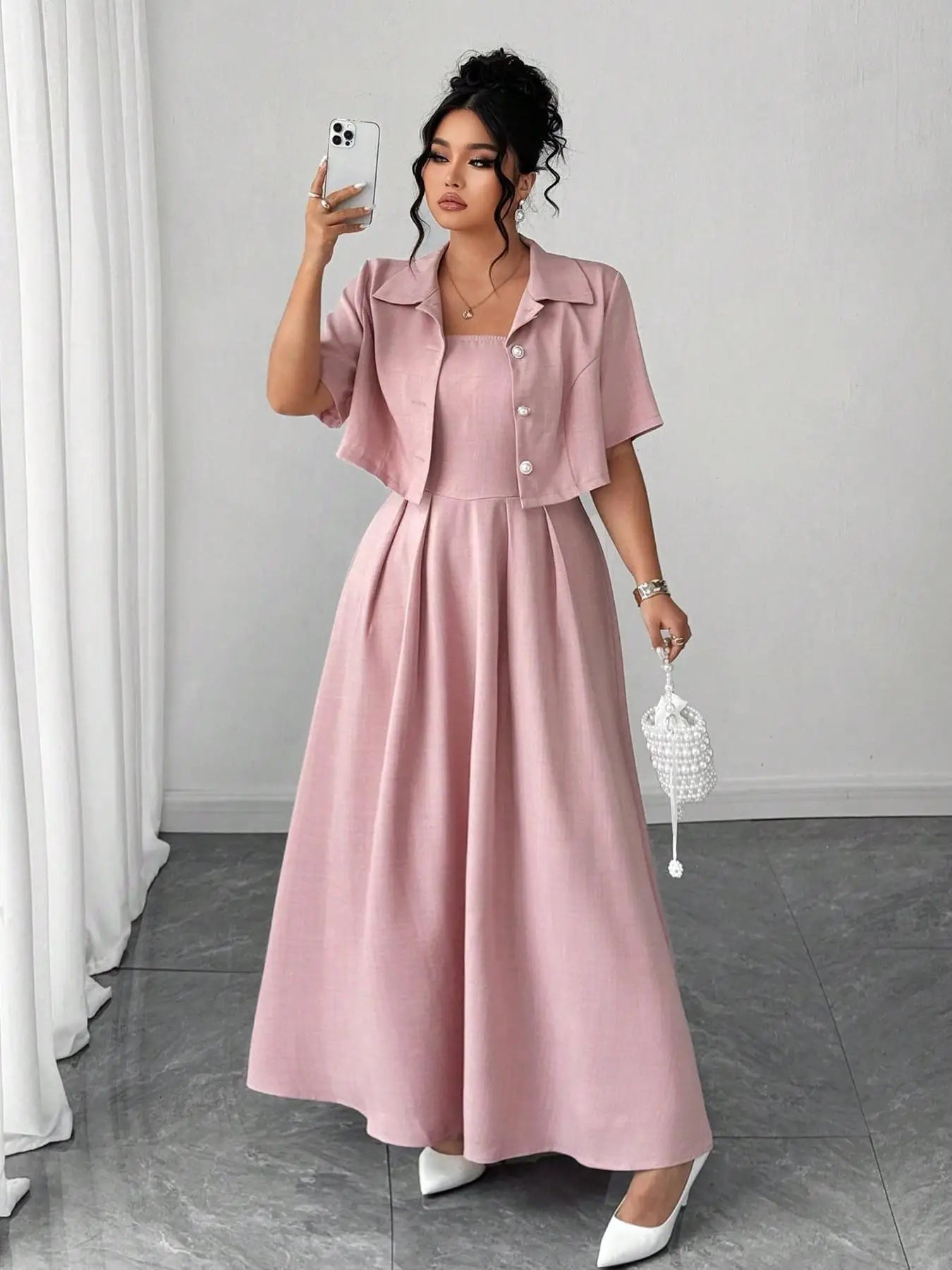 Plus Size Two - Piece Set + Midi Skirt And Pullover Top + Casual Summer Everyday Style - SN Wigs & More