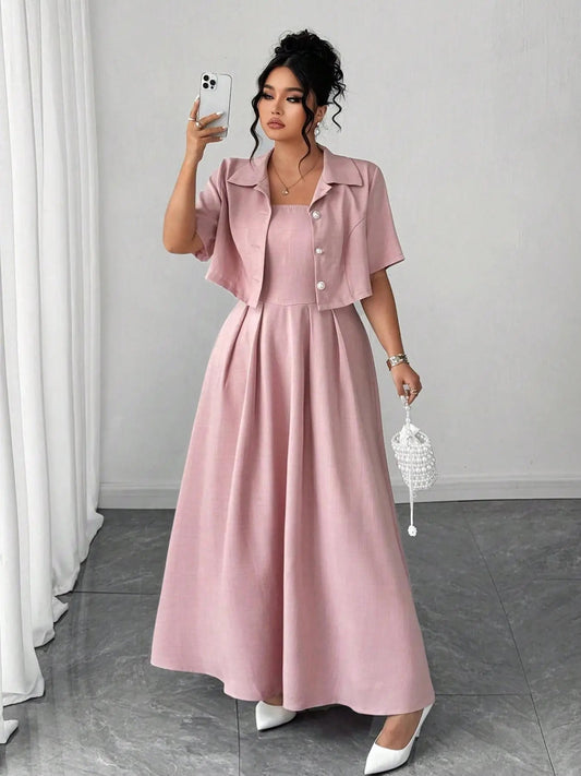 Plus Size Two - Piece Set + Midi Skirt And Pullover Top + Casual Summer Everyday Style - SN Wigs & More
