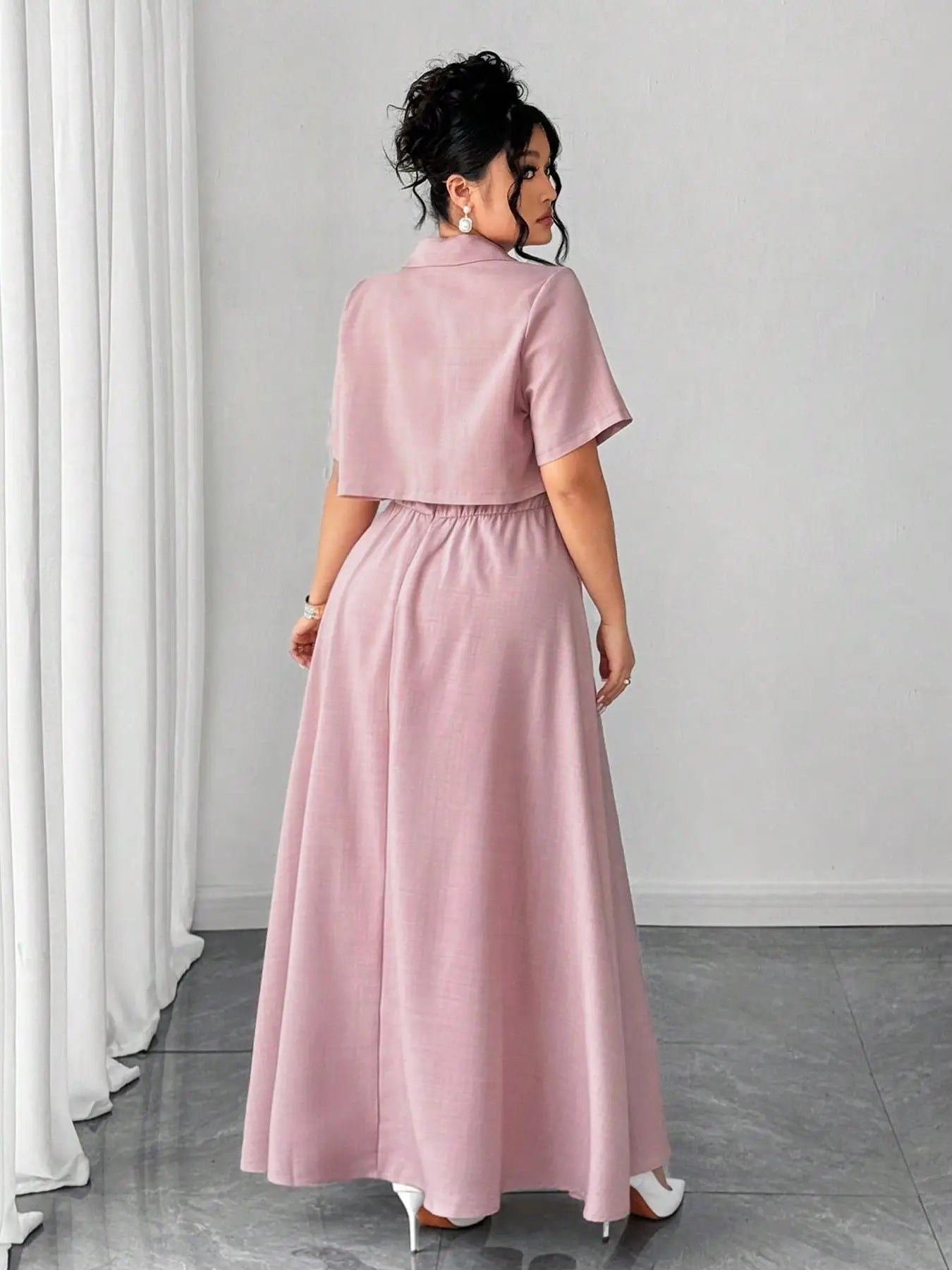 Plus Size Two - Piece Set + Midi Skirt And Pullover Top + Casual Summer Everyday Style - SN Wigs & More