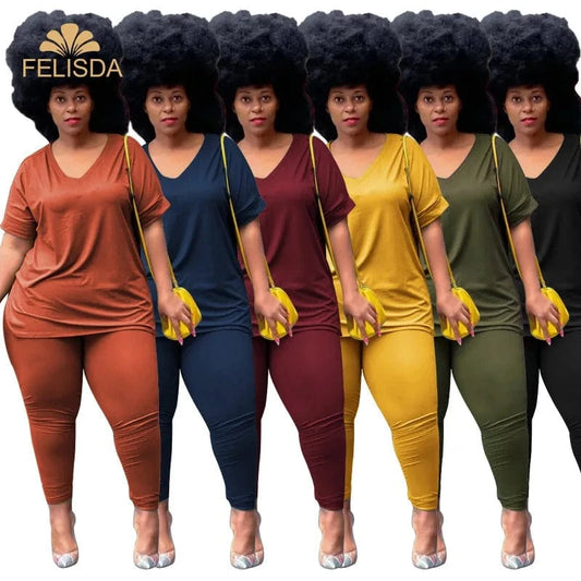 Plus Size Two Piece Set Outfits Loungewear Sets Fall Oversized Loose Tshirts Legging Sweatpants Sweatsuits Tracksuit Women