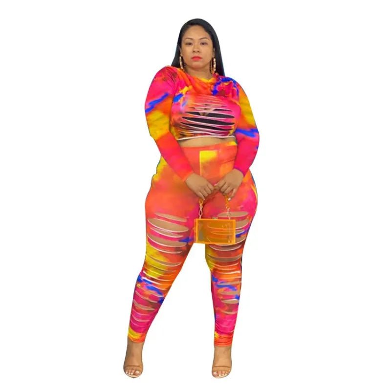 Plus Size Two - Piece Set Tie - Dye Long Sleeve Sexy Style - SN Wigs & More