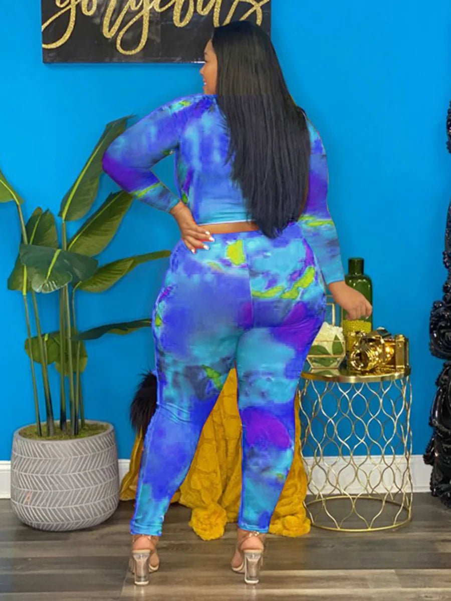 Plus Size Two - Piece Set Tie - Dye Long Sleeve Sexy Style - SN Wigs & More