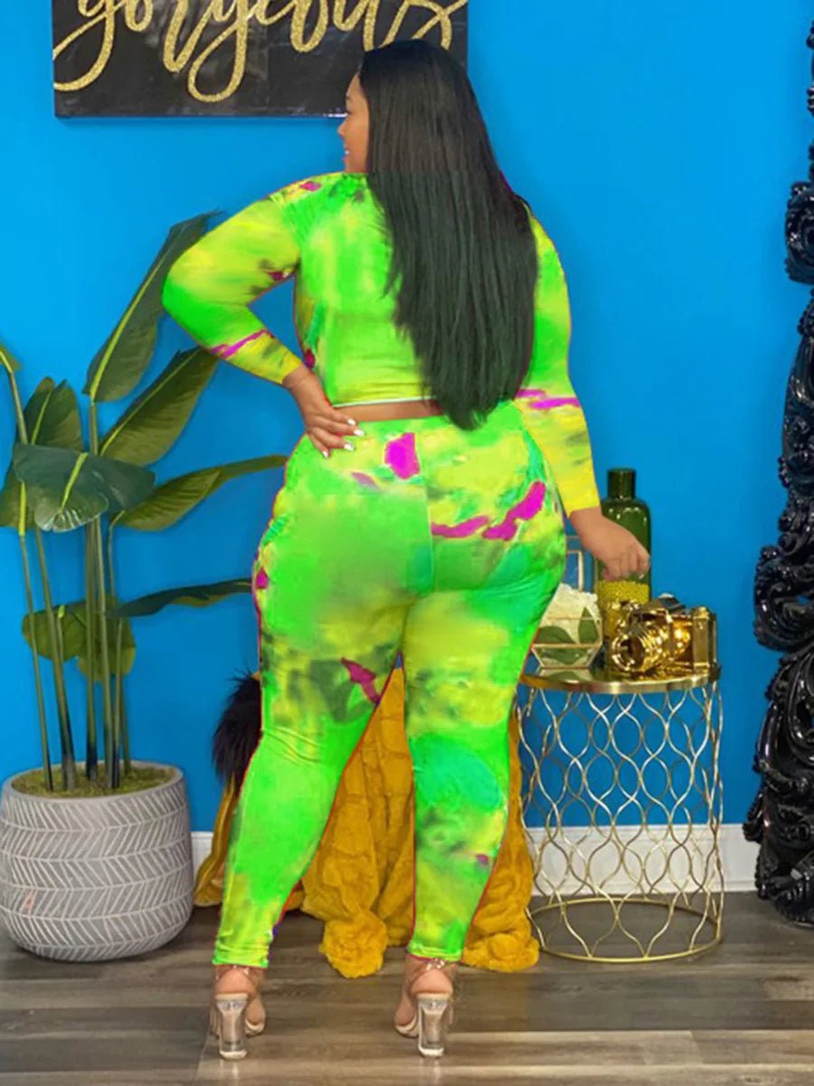 Plus Size Two - Piece Set Tie - Dye Long Sleeve Sexy Style - SN Wigs & More