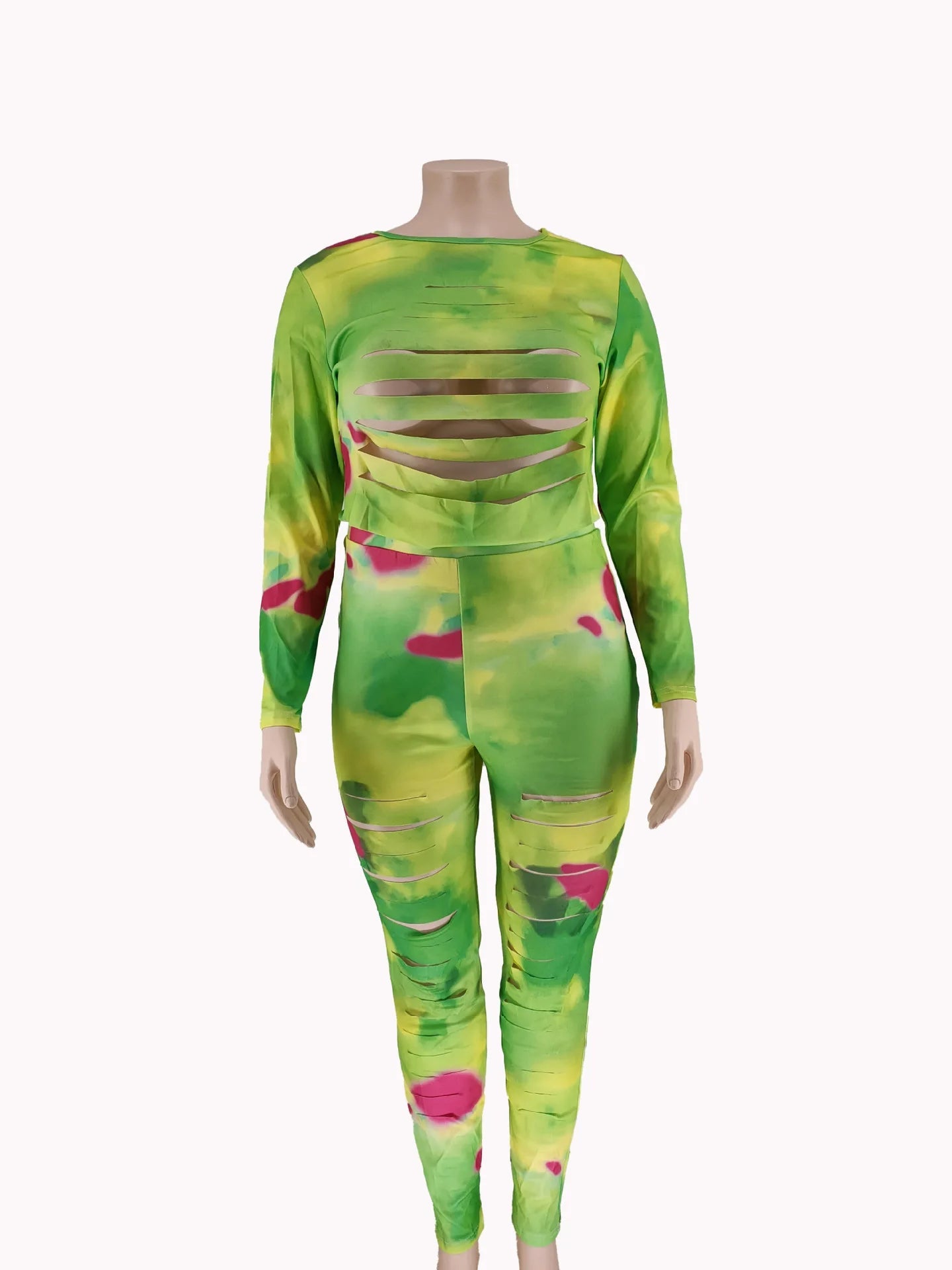 Plus Size Two - Piece Set Tie - Dye Long Sleeve Sexy Style - SN Wigs & More