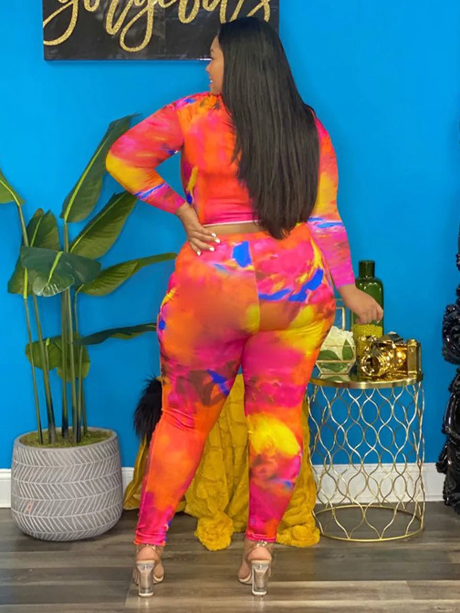 Plus Size Two - Piece Set Tie - Dye Long Sleeve Sexy Style - SN Wigs & More