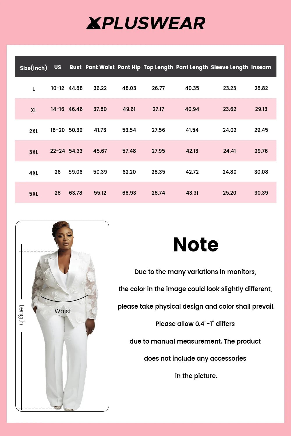 Plus Size Wedding White Elegant Lapel Collar Long Sleeve See Through 3D Two Piece Pant Suits - SN Wigs & More