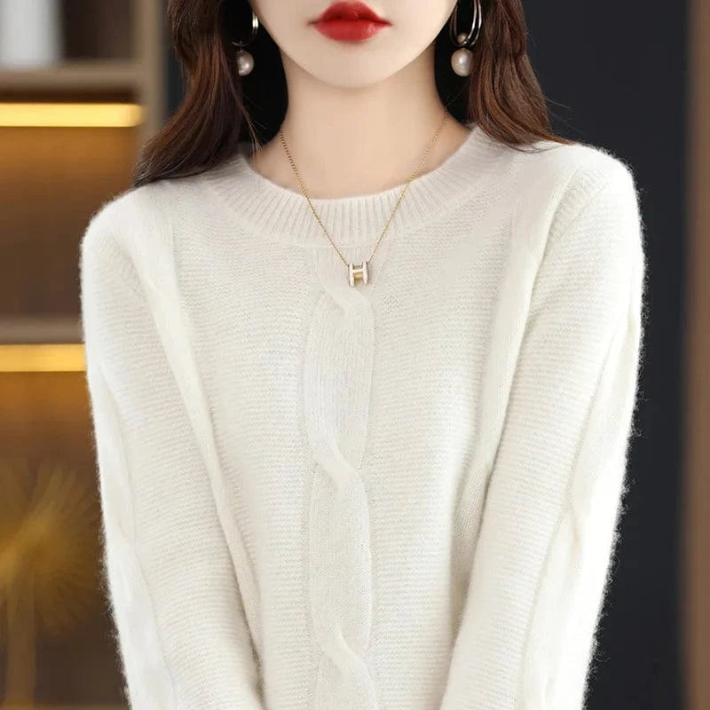 Plus Size / White 2024 Autumn/Winter high-quality best-selling fashion women's solid color crew-neck long-sleeved loose knit pullover sweater