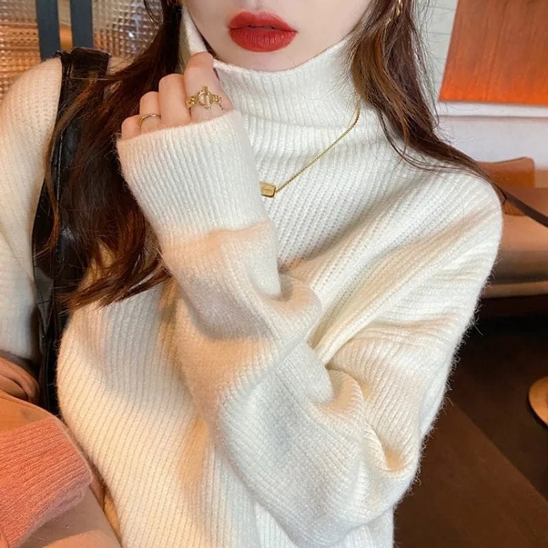 Plus Size / White 2024 spring high-quality fashion women best-selling solid color long-sleeved turtleneck loose pullover sweater