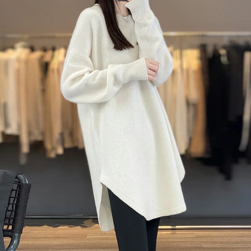 Plus Size / White 2024 spring new arrivals best-selling women's high-quality crew-neck solid color long-sleeved pullover long sweater