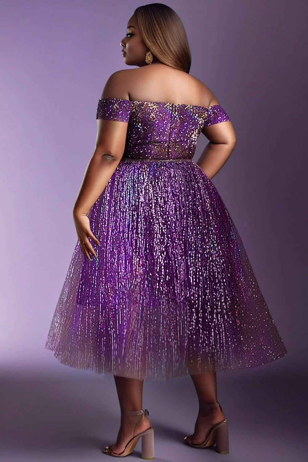Plus Size Women's Party Purple Elegant Off The Shoulder High Low Hem Tulle Mini Dresses - SN Wigs & More