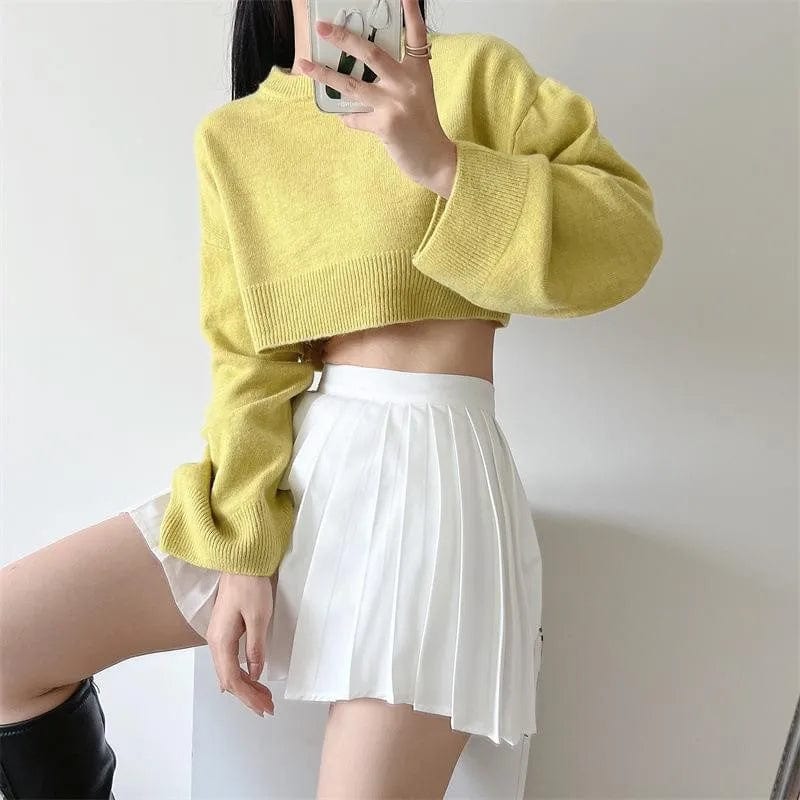 Plus Size / Yellow 2024 spring new high-quality fashion women's round neck solid color loose short sexy knitwear
