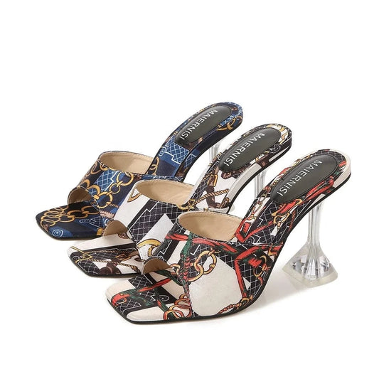 Plus sizes new female crystal high heel sandals ladies pumps women's printing cloth fashion sandals slippers