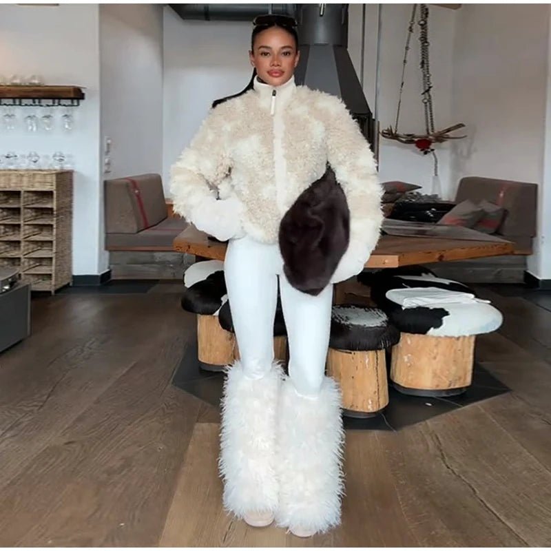 Plush Shearling Coat With Stand Collar And Zipper Front For Winter Warmth Everyday Style - SN Wigs & More