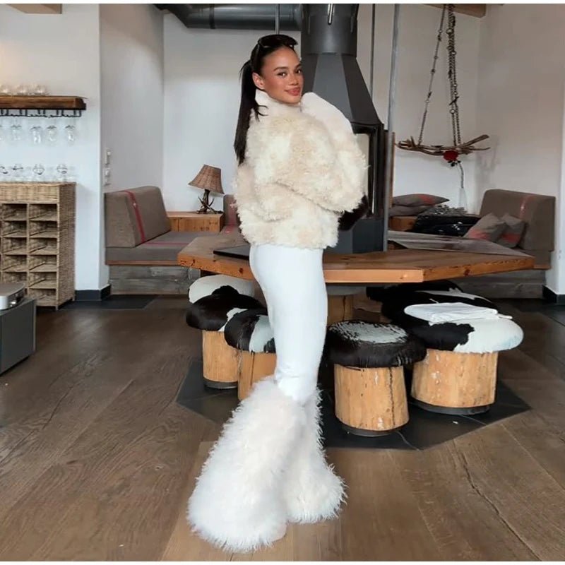 Plush Shearling Coat With Stand Collar And Zipper Front For Winter Warmth Everyday Style - SN Wigs & More