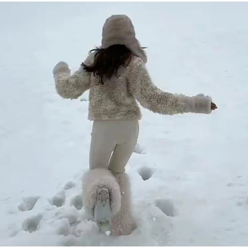 Plush Shearling Coat With Stand Collar And Zipper Front For Winter Warmth Everyday Style - SN Wigs & More