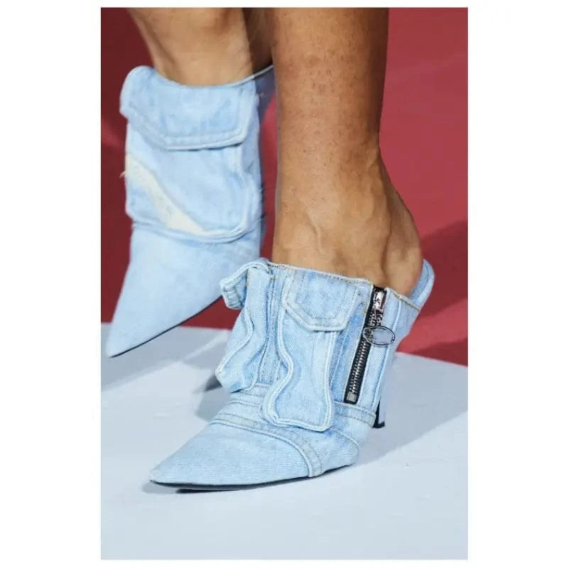 Pocket Sexy Fashion Best Quality Design Big Size Pumps Shoes luxury Denim Heels for Women