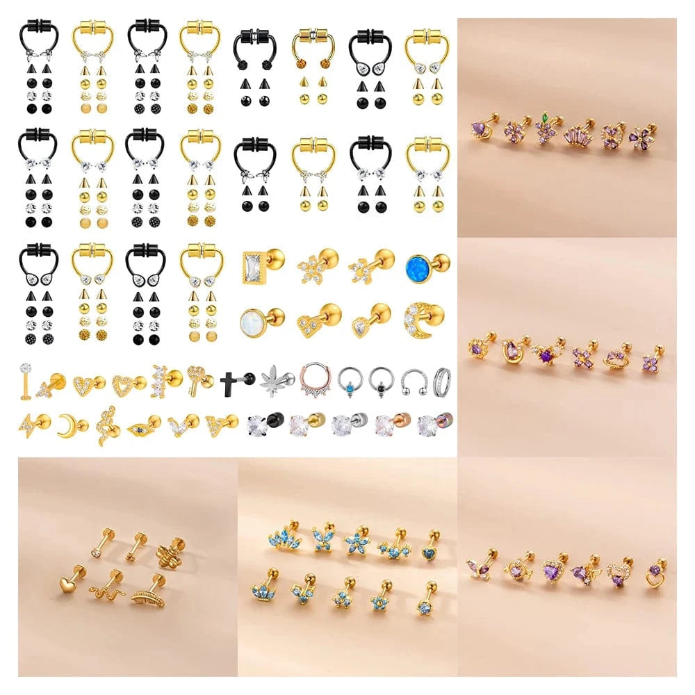 POENNIS Stainless Steel Ladies Fashion Zircon Stone CZ Cartilage Earring Helix Conch Lobe Tragus Stud Ear Piercing Jewelry