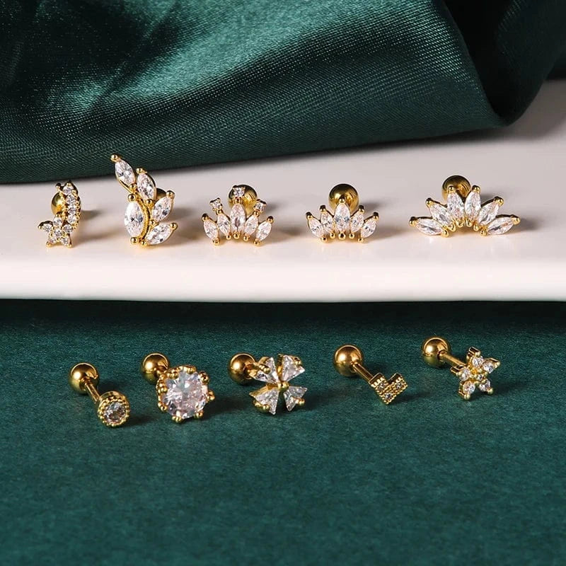 POENNIS Stainless Steel Ladies Fashion Zircon Stone CZ Cartilage Earring Helix Conch Lobe Tragus Stud Ear Piercing Jewelry