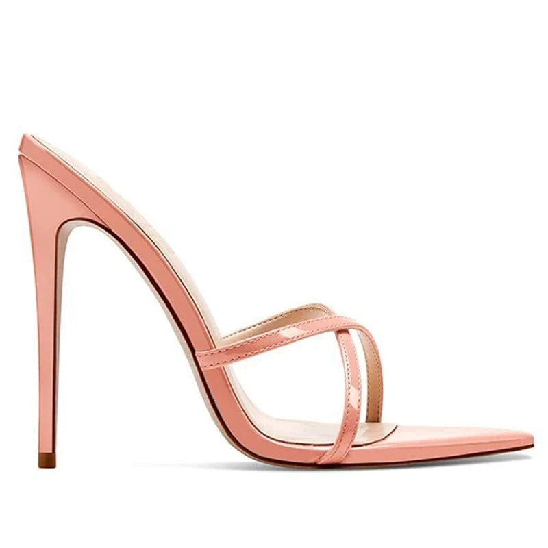 Pointed toe Stiletto High Heels Strappy Mules Large Size Heeled Sandals for Women