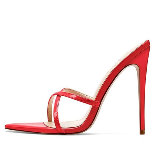 Pointed toe Stiletto High Heels Strappy Mules Large Size Heeled Sandals for Women