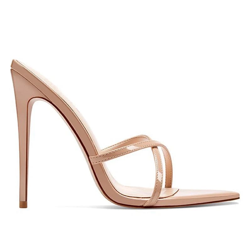 Pointed toe Stiletto High Heels Strappy Mules Large Size Heeled Sandals for Women