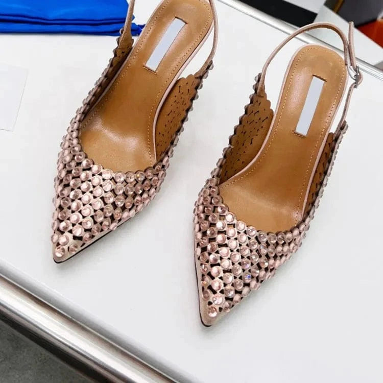 Pointy Toe Buckle Strap Diamonds Pumps Shoes openwork thin designer sandals for women