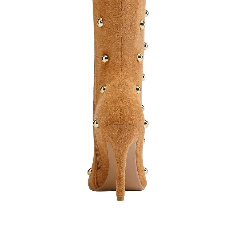 Pointy Toe Over Knee Boots camel suede Solid High Stiletto Heel Sock Boots Women Sexy Wrinkle Thigh High Boots