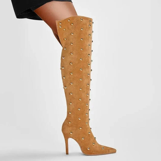 Pointy Toe Over Knee Boots camel suede Solid High Stiletto Heel Sock Boots Women Sexy Wrinkle Thigh High Boots