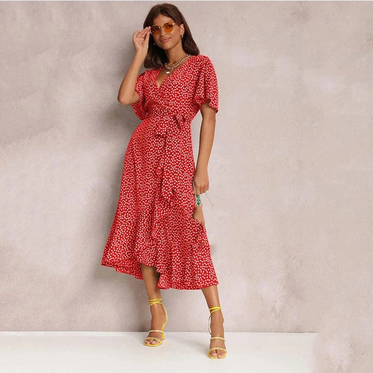 Polka Dot Print Ladies Clothes Ruffle Vestidos Para Mujer Summer Women 2024 Boho Dresses