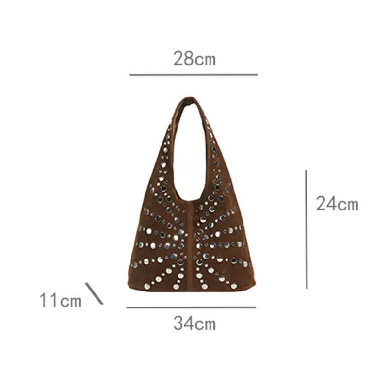 Polka Dot Rivet Tote Bag Women's Fashion Trend Texture Shoulder Bag High - end Luxury Suede Bucket Bag Commuter Female Handbag - SN Wigs & More