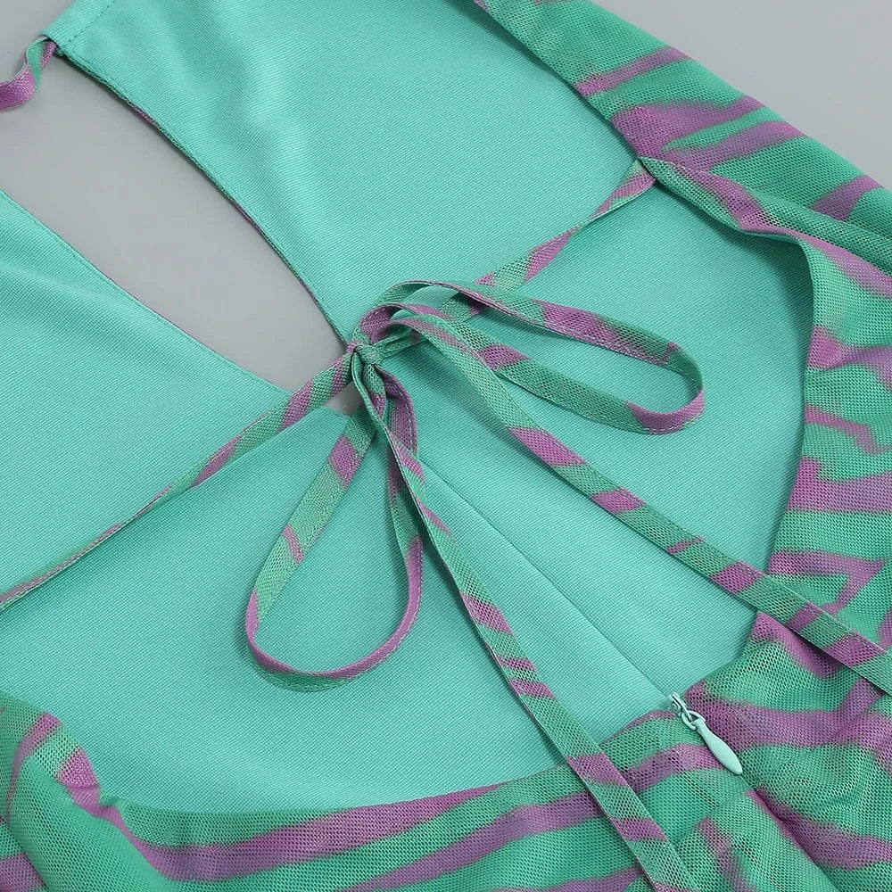 Polynesian Summer Fashion Style Women's Slip Chest Wrap Vintage Print Design Backless Hollow Out Elegant Sleeveless Dress