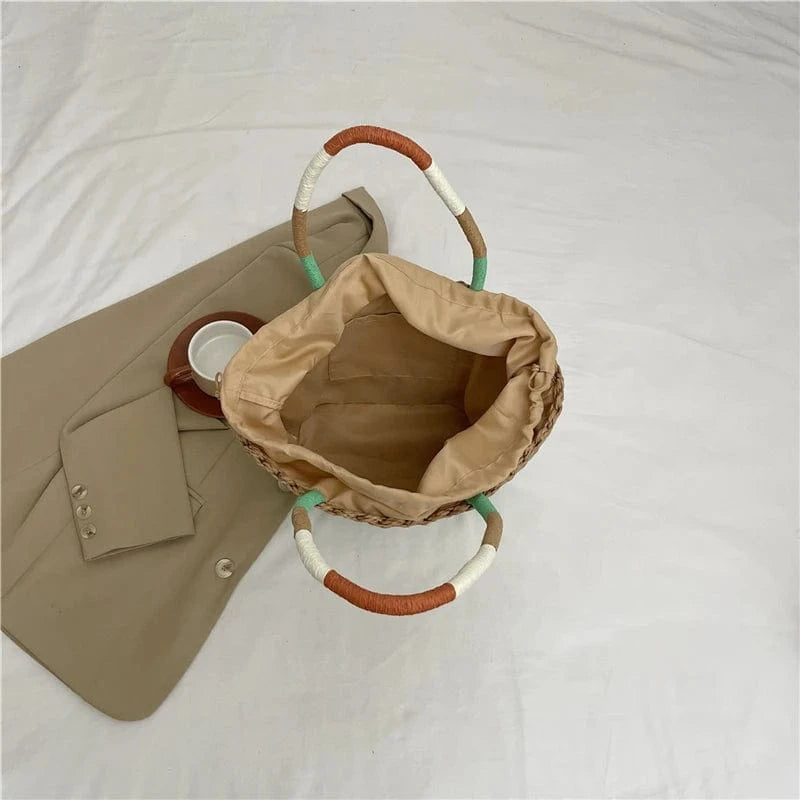 Popular Grass Woven Bag 2024 Handmade Woven Beach Bag Retro Countryside Style Handbag