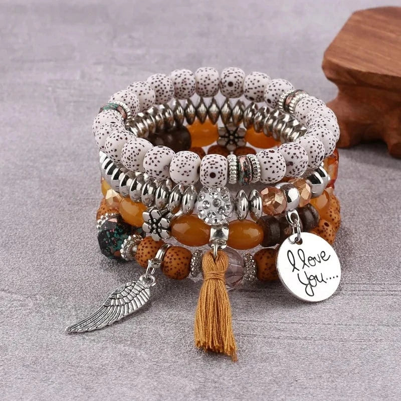 Popular Minimalist Retro Angel Wing Bracelet Women's Ethnic Style Tassel Jewelry Multi Layered Wearing Beads For Bracelets