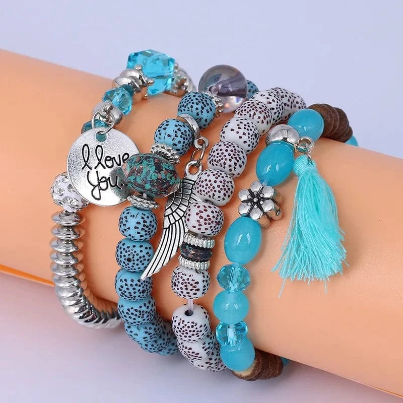 Popular Minimalist Retro Angel Wing Bracelet Women's Ethnic Style Tassel Jewelry Multi Layered Wearing Beads For Bracelets
