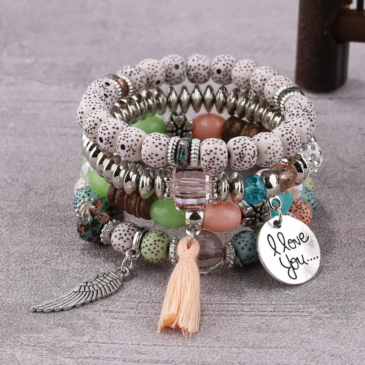 Popular Minimalist Retro Angel Wing Bracelet Women's Ethnic Style Tassel Jewelry Multi Layered Wearing Beads For Bracelets