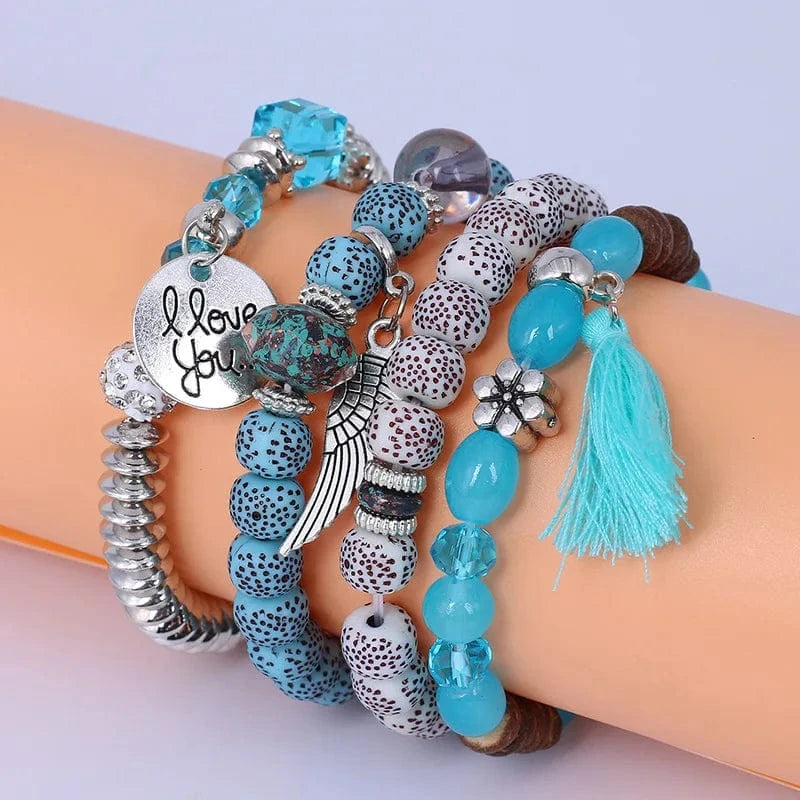 Popular Minimalist Retro Angel Wing Bracelet Women's Ethnic Style Tassel Jewelry Multi Layered Wearing Beads For Bracelets