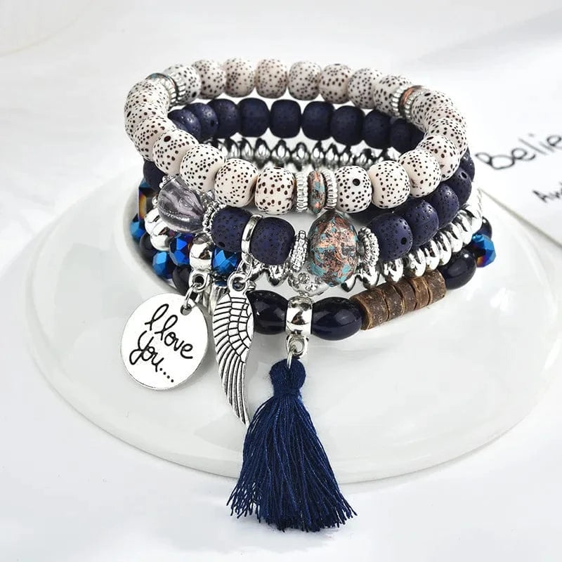 Popular Minimalist Retro Angel Wing Bracelet Women's Ethnic Style Tassel Jewelry Multi Layered Wearing Beads For Bracelets