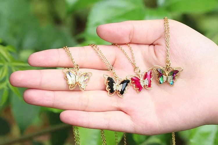 Popular Multicolor Glass Charm Luxury Woman Statement Lady Collar Butterfly Pendant  Necklace For Party
