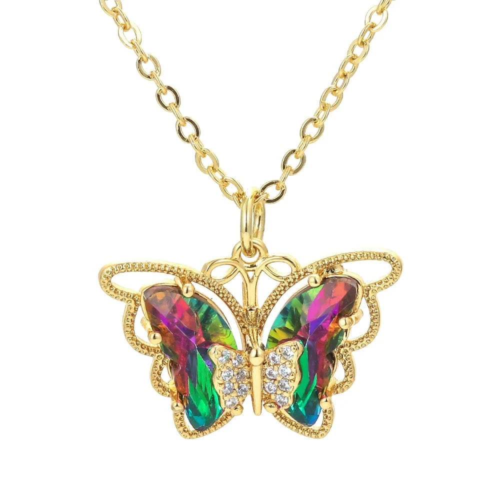 Popular Multicolor Glass Charm Luxury Woman Statement Lady Collar Butterfly Pendant  Necklace For Party