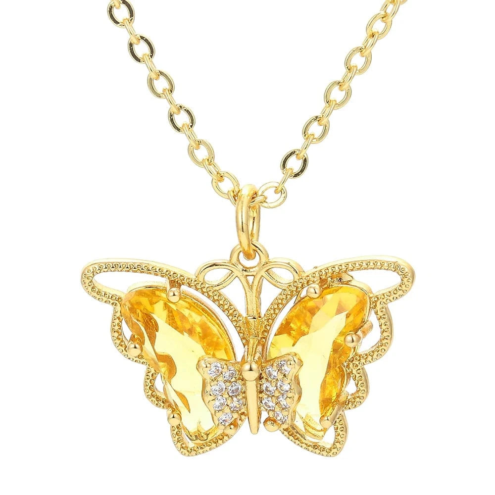 Popular Multicolor Glass Charm Luxury Woman Statement Lady Collar Butterfly Pendant  Necklace For Party