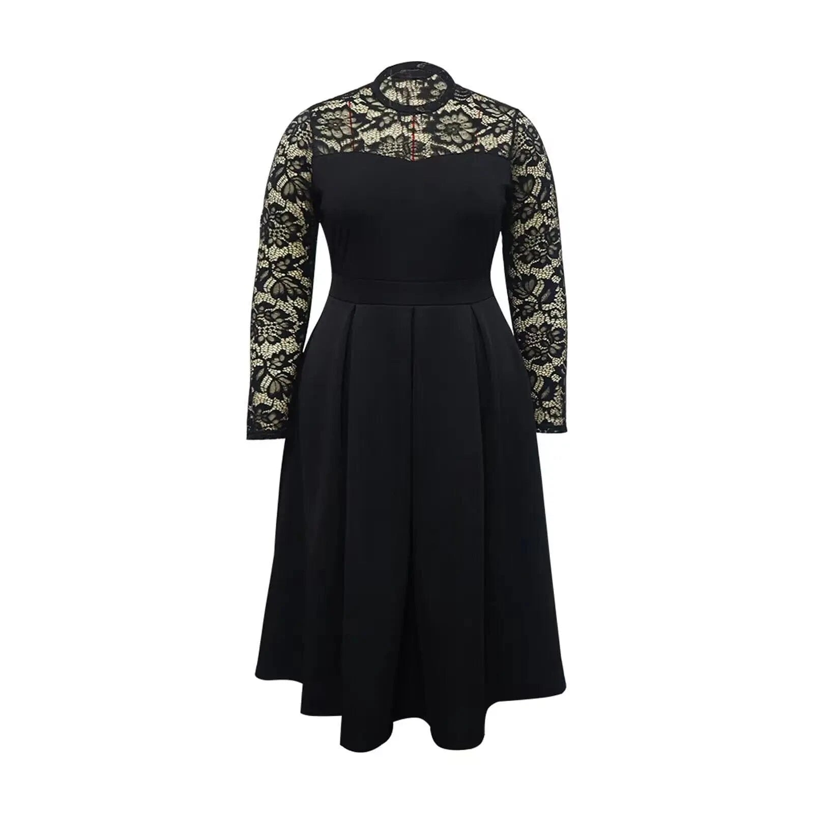popular products 2024 Spliced lace round neck long sleeve plus size women clothing 2024 elegant dresses