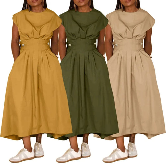popular products 2024 stylish popular casual solid color round neck loose wide knitted nylon dress