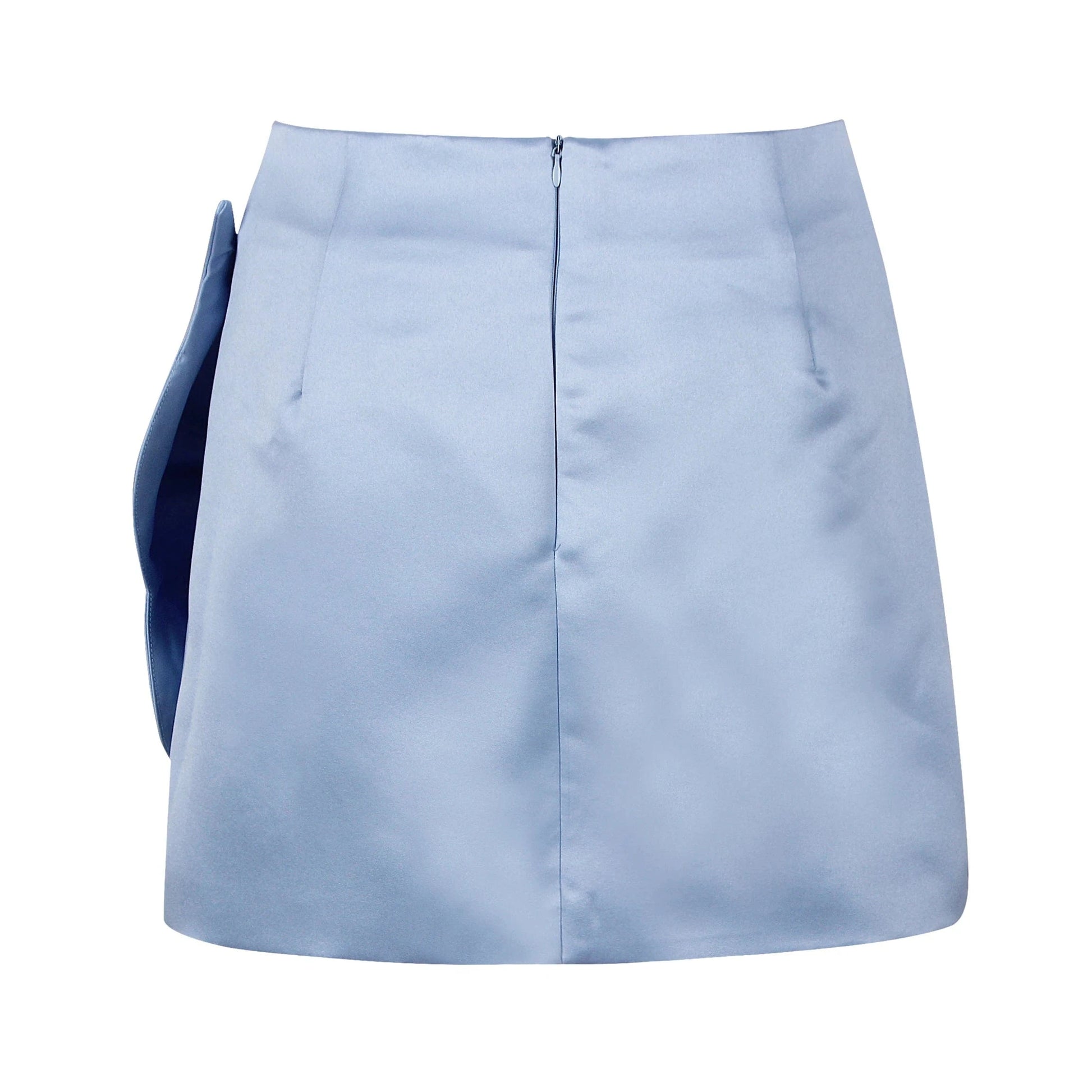 Popular Sky Blue Black Micro Bow-knot Decoration Satin Split Womens Mini Skirt