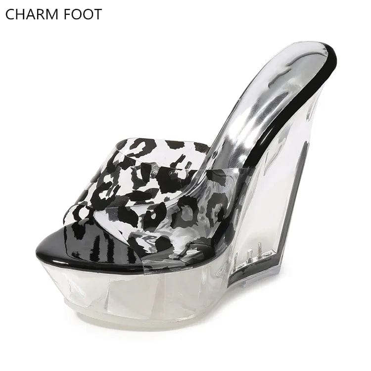 popular summer Leopard Print sexy crystal pvc women platform high heel sandals