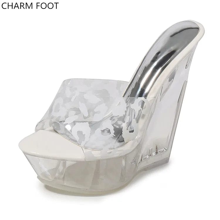 popular summer Leopard Print sexy crystal pvc women platform high heel sandals