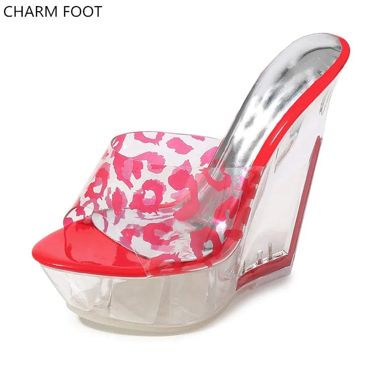popular summer Leopard Print sexy crystal pvc women platform high heel sandals