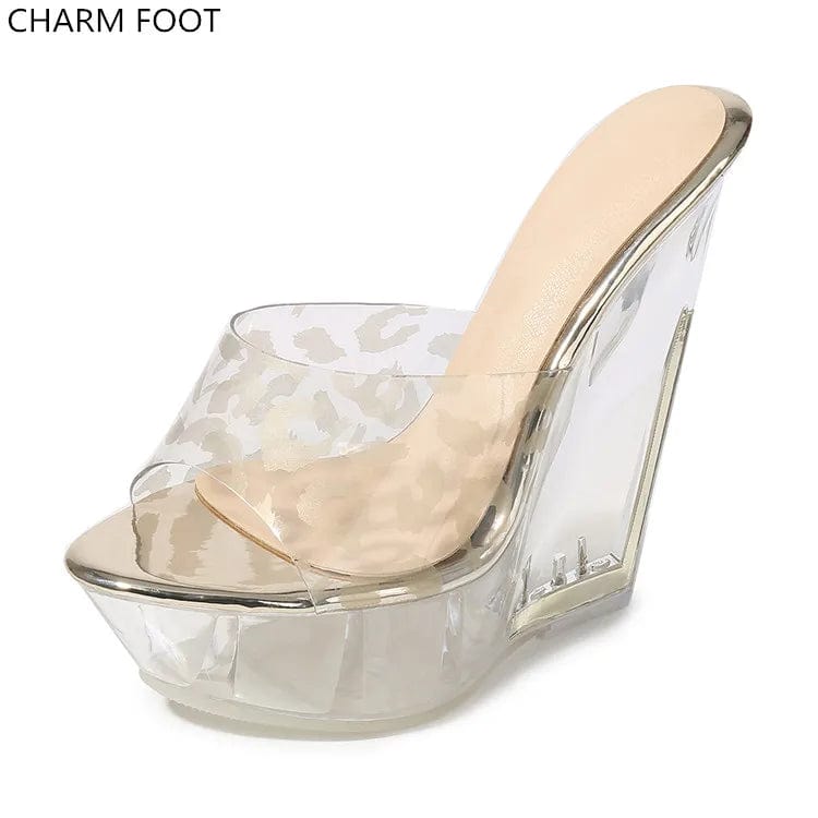popular summer Leopard Print sexy crystal pvc women platform high heel sandals